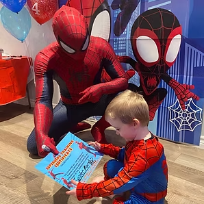 Spider-Guy presenting certificate