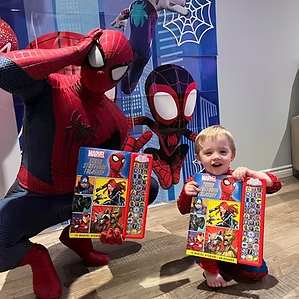 Spider-Guy giving gifts